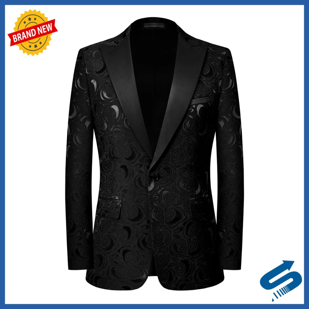 Men's Notched Lapel Tuxedo Blazer Slim Fit Polyester Wedding Prom